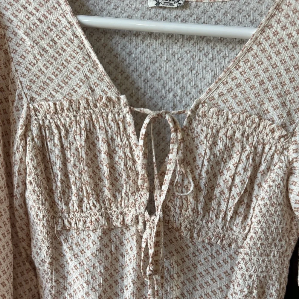FREE PEOPLE SUNNY MEADOWS TIE FRONT FLORAL BODYSUIT WHITE TAN XS